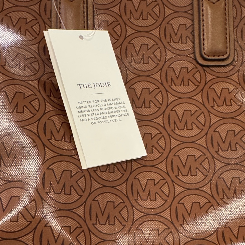 Michael Kors Tan Jodie small MK Logo Jacquard Tote in Luggage Style - Picture 2 of 6